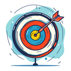 Archery target with arrow hitting bullseye isolated on transparent background