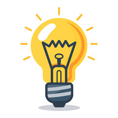 Bright lightbulb with crown idea concept glowing yellow isolated on transparent background