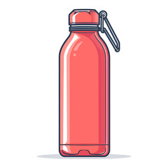 Red plastic water bottle with carabiner clip isolated on transparent background