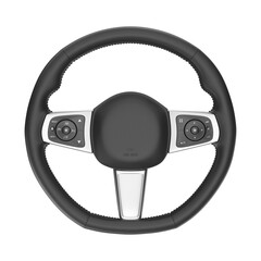 Front view of modern car leather steering wheel on transparent background