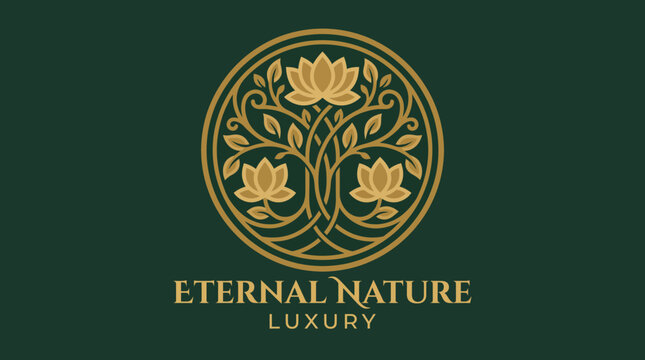 Gorgeous logo design featuring blooming golden flowers that symbolize luxury and nature, perfect for branding high-end eco-friendly brands or wellness products.