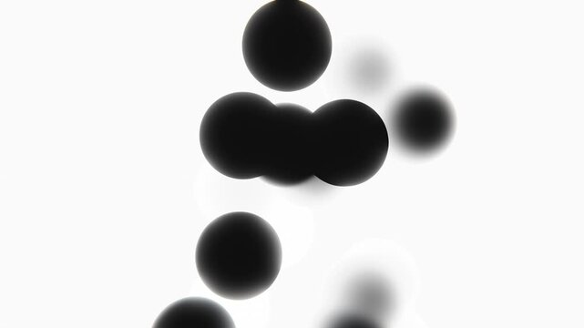 Horizontal 3D abstract spheres monochrome black white background loop animation, copyspace poster banner header template mockup branding UI, minimal matte contrast shadow fog, futuristic wallpaper