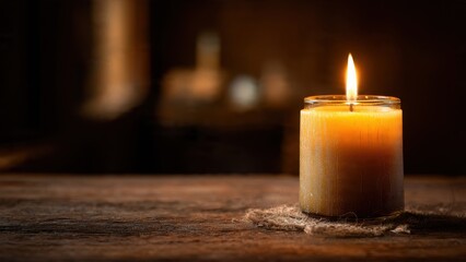 Candlelight Glow on Rustic Wood