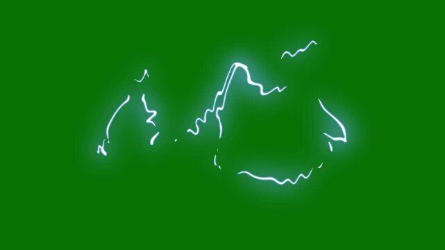 Intense Blue Electric Storm with Multiple Lightning Branches and Bright Energy Glow, Dramatic Thunder Flash Animation on green screen Landscape Background