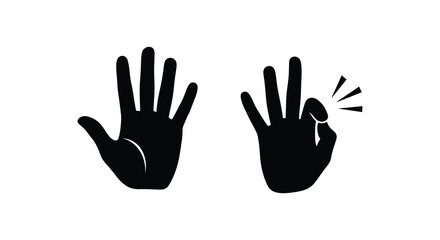 Obraz premium Two hands displaying different gestures one snapping in a black silhouette