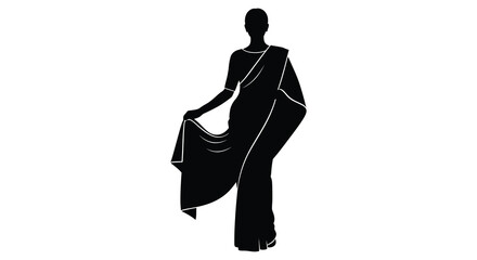 Elegant woman in traditional sari a striking black silhouette high quality © MdAbulBasher