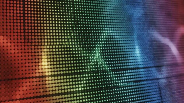 Vibrant digital display showcasing dynamic LED lights in a futuristic technology setting viewed from a close-up perspective