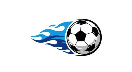 Obraz premium A dynamic soccer ball graphic with blue flame effects for sports branding