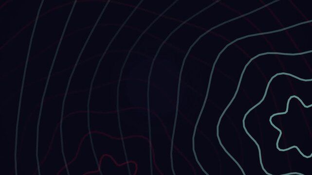 Abstract Dark Topographic Map Background with Wavy Teal and Red Lines