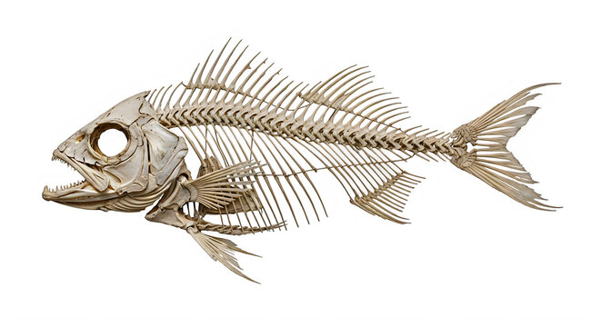 A fish skeleton on a white background