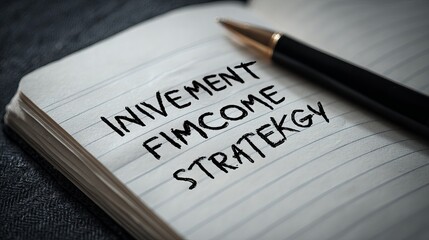 Financial and economic concept Investment Strategy  written in a notebook, representing planning by a businessman, top manager, or executive, with a focus on income and money management.