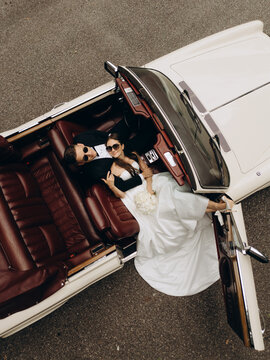 High angle cinematic portrait of a fashionable bride