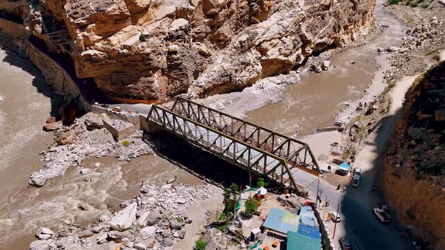 Aerial View of Khab Sangam Dam and Confluence of Rivers, Himachal Pradesh
