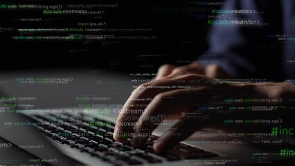 A close-up shot of hands typing on a keyboard while glowing lines of code float in the dark, emphasizing the intersection of technology and creativity in programming. Xenic © InfiniteFlow