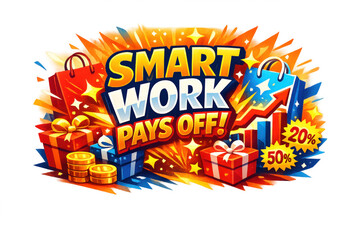 Clean modern holiday banner illustration bold promotional sale banner focused on Smart Work Pays Off in striking display