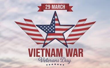 Obraz premium National Vietnam War Veterans Day Graphic for March 29 with Patriotic American Flag Star and Ribbon Design on Soft Sunset Sky Background