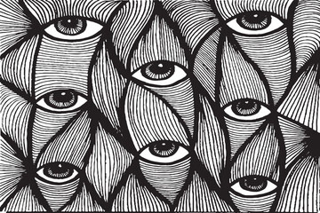 Abstract Black and White Pattern of Surreal Eyes