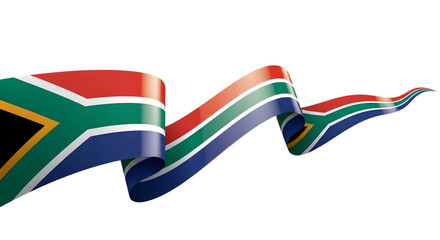 A Waving South African Flag Ribbon Against a Black Background, Symbolizing National Pride and Unity © Xero Squad