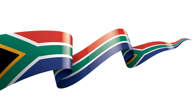 A Waving South African Flag Ribbon Against a Black Background, Symbolizing National Pride and Unity