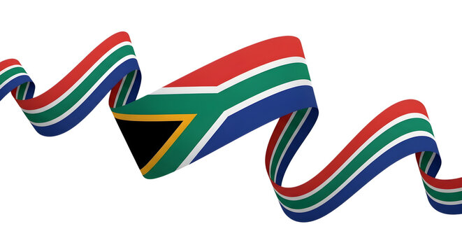South African Flag Waving as a Ribbon Against a Transparent Background, Symbolizing National Pride and Celebration