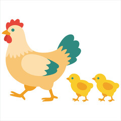 Naklejka premium Hen with Her Chicks Vector Illustration in Flat Style