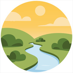 Obraz premium Natural Creek with Flowing Water and Greenery Isolated Vector Illustration on White Background