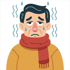 Obraz premium High Fever Man with Thermometer and Unwell Expression Vector