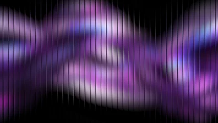 Fotobehang Fractal waves An abstract digital art piece featuring a fractal glass texture with blurry purple and blue light waves against a stark black background, creating a mesmerizing and modern aesthetic.  © Shabbir