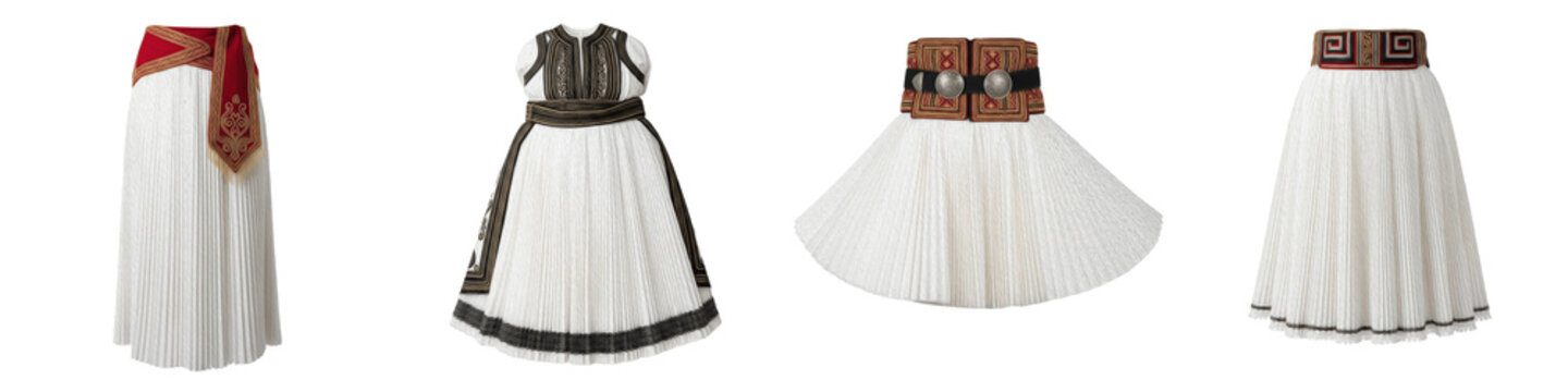 Traditional Greek Fustanella and Evzones Skirt Collection, Hellenic Folk Costume for Men and Boys, National Heritage Apparel, Isolated on White Background PNG