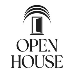 Open house logo with a stylized doorway and curved lines