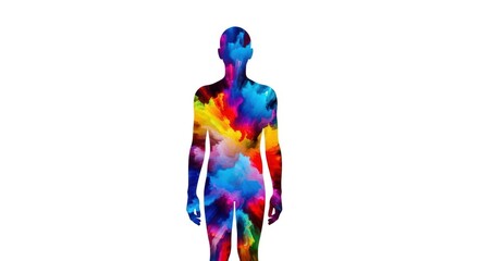 Vibrant abstract human silhouette filled with colorful paint swirls