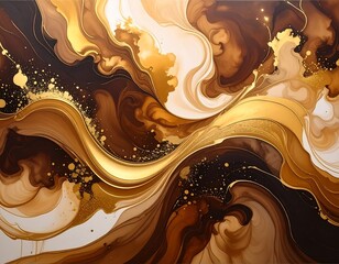 Swirling patterns of brown, gold, and white coalesce in fluid, organic forms, evocative art
