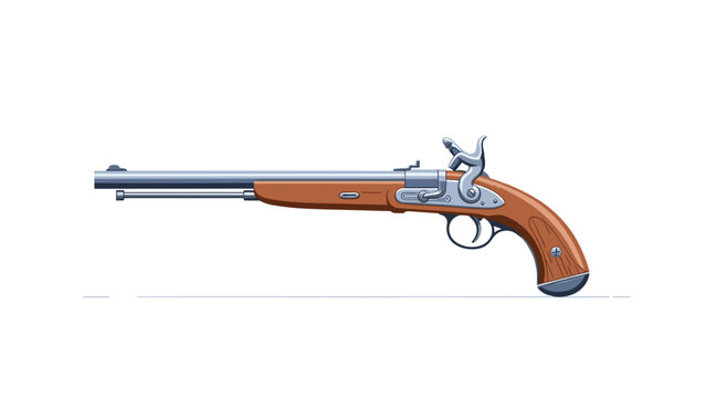 Vintage flintlock pistol side view with detailed design and elegant wooden grip