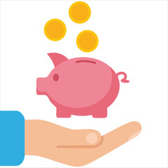 Fototapeta premium Hand holding piggy bank with euros for banking and financial savings concept illustration