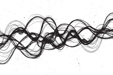 Abstract Black Ink Waveform Lines on White Background