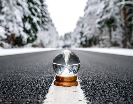 Snowy Road with Reflective Road Stud.