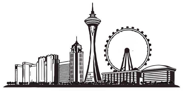 Las Vegas cityscape with Stratosphere Tower and Ferris wheel