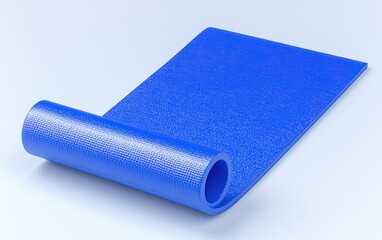 Rolled blue mat with a textured surface, on a gradient background