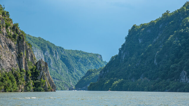 Danube river at Cazane near Orsova, a famous landmark in Romania 