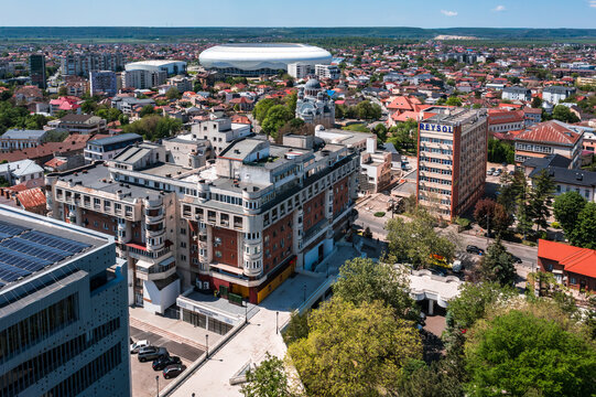 Aerial view with the stadium and another buildings in Craiova, famaous landmark in Romania