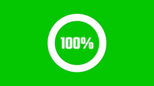 Loading circle animation on green screen, circular progress bar showing percentages from 0 to 100 in dynamic motion