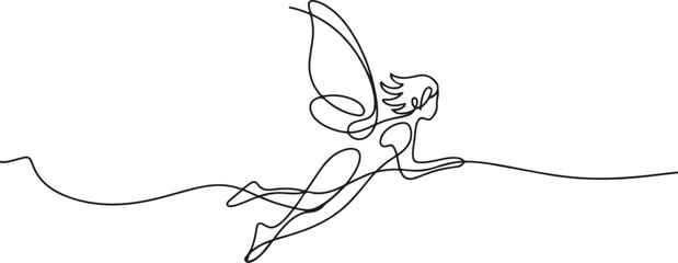 Fototapeta premium Continuous one line drawing of a fairy. one line art icon drawing vector