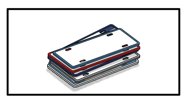 Stack of blank license plates in pop art style