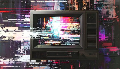 Vintage Television with Glitch Effect - A Nostalgic Digital Distortion.