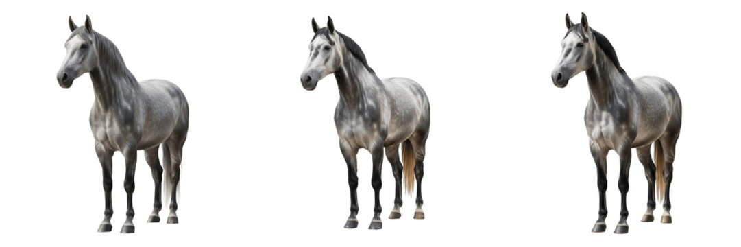 Percheron Horse Equus ferus caballus isolated on white background, French draft horse from Le Perche France, heavy draught farm horse, European cold blood breed, carriage and plow horse studio cutout