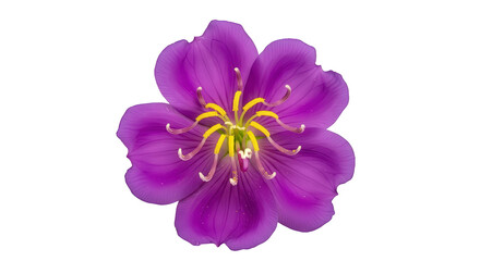 Fototapeta premium Vibrant purple flower with yellow stamens in full bloom