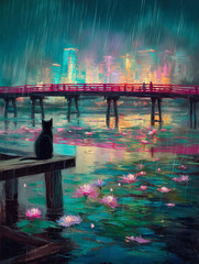 Fototapeta premium Digital art - Picture of a cat at night