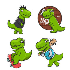 Set of cute dino t-rex mascot designs. © Guavanaboy