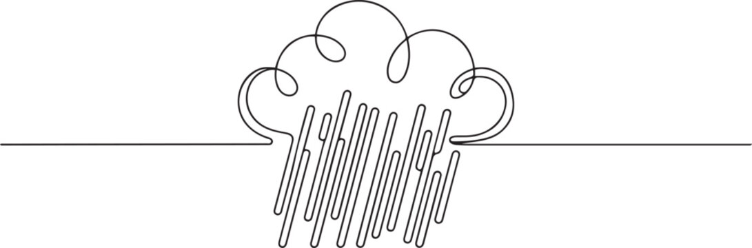 Continuous one line drawing of raining cloud. one line art icon drawing vector