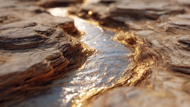 Golden River Flowing Through Rocky Landscape